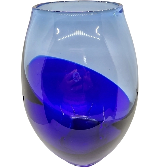 Large Glass vase cobalt blue angle design heavy thick vintage Estate - Picture 5 of 15